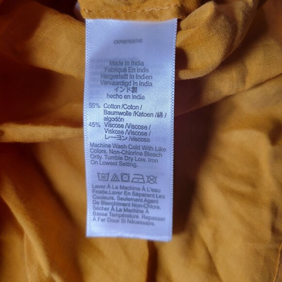 Madewell Women Yellow Shirred Button-Down Cotton Linen Blend Top Size S - Picture 3 of 7